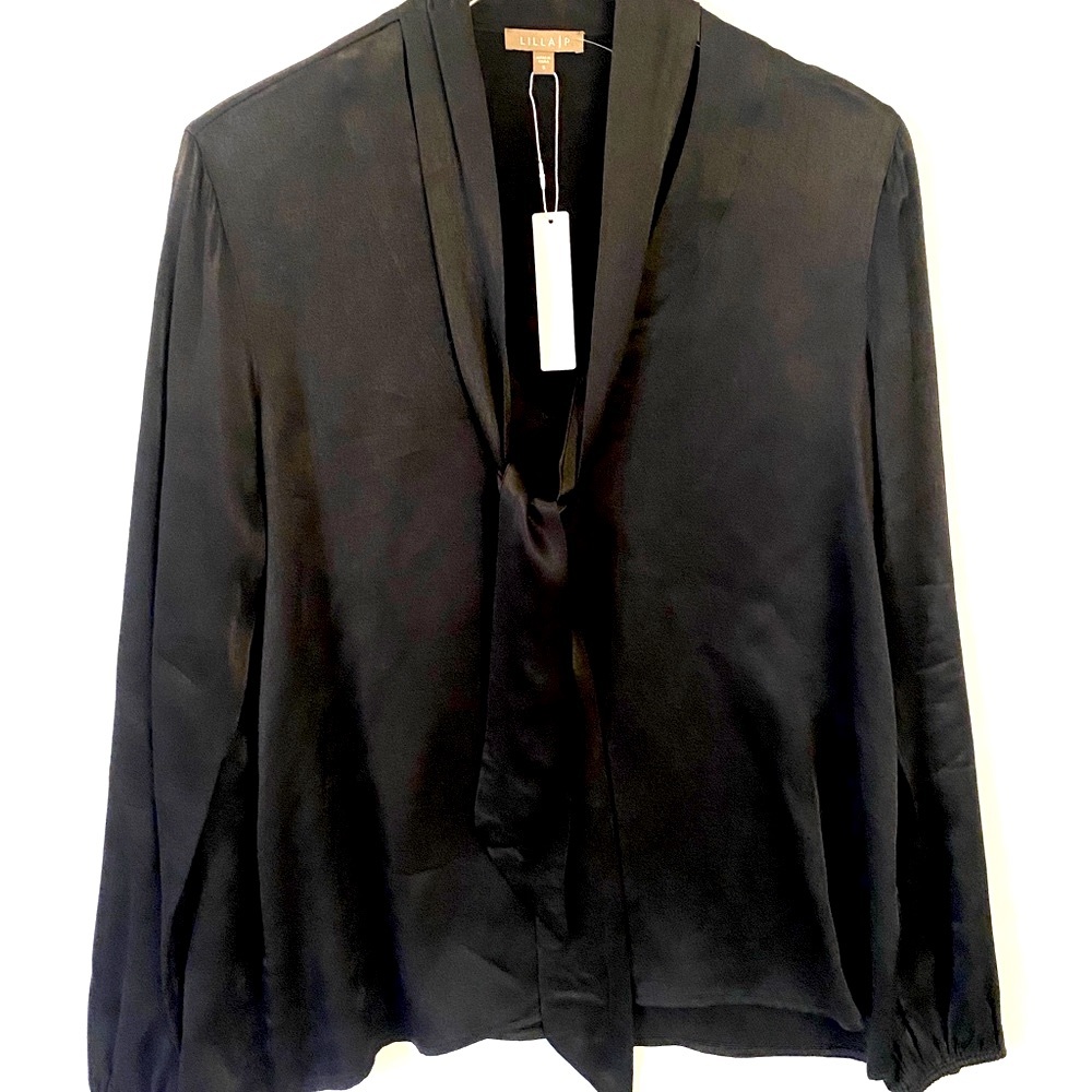 LILLA P Black Silky Blouse NWT